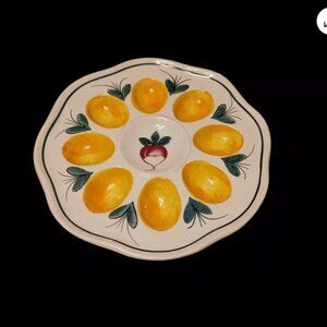 Vintage Hand Painted Deviled Egg Serving Plate Platter Radish Multicolor MB